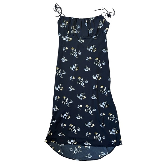 Abercrombie & Fitch Black Floral Midi Slit Dress, Spaghetti Straps - Size Medium - Picture 5 of 12